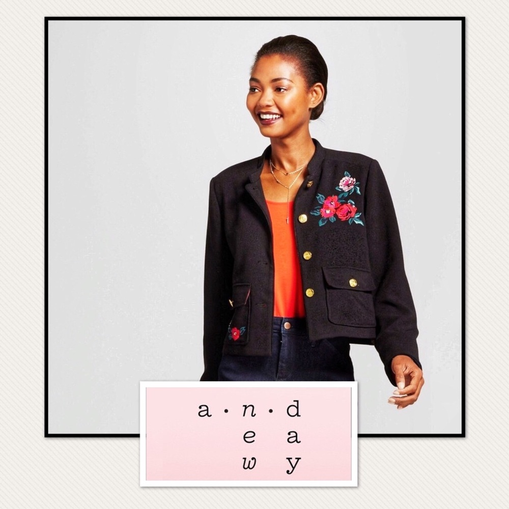 NWT Women. Black Embroidered Military Jacket